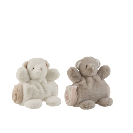 Set de 2 ours et couverture en Peluche gris 25x17x23 cm