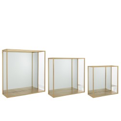 Conjunto de 3 estantes de pared con espejo de metal dorado de 60x18x60 cm