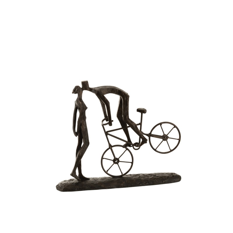 Couple s’embrassant avec vélo en résine marron 36x9x30cm