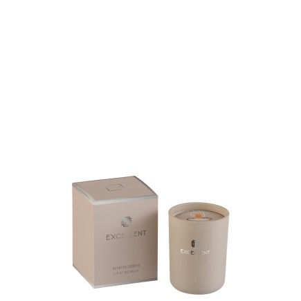 Vela perfumada de 50 horas en tarro de vidrio beige de 8x8x10.5 cm