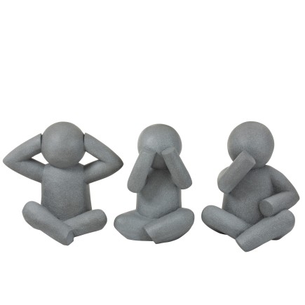 Set de 3 P’tit maurice de la sagesse en ciment gris 47x34x65 cm