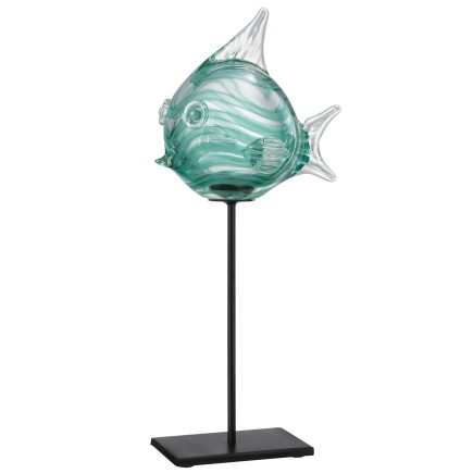 Statuette poisson sur socle en verre Azur 17x12x38 cm