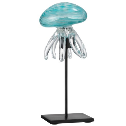 Medusa a piedi in vetro azzurro 10x10x25 cm