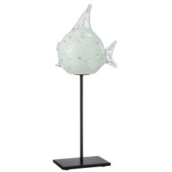Pez sobre base de vidrio blanco de 17x12x38 cm
