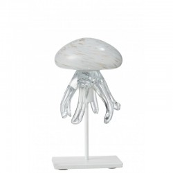 Méduse sur pied en verre blanc 10x10x21 cm