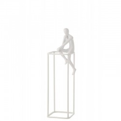Figurine sur cube en aluminium blanc 10x10x36 cm