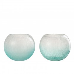 Assortiment de 2 photophores boule en verre craquelé bleu