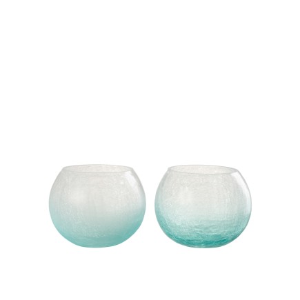 Set de 2 photophores en verre Azur 14.5x14.5x12 cm