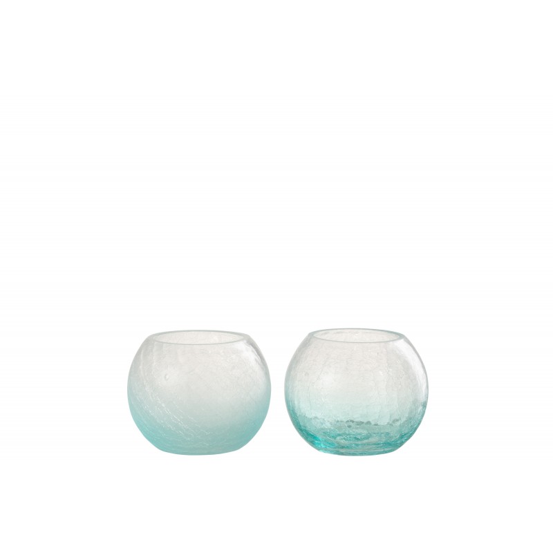 Assortiment de 2 photophores boule en verre craquelé bleu