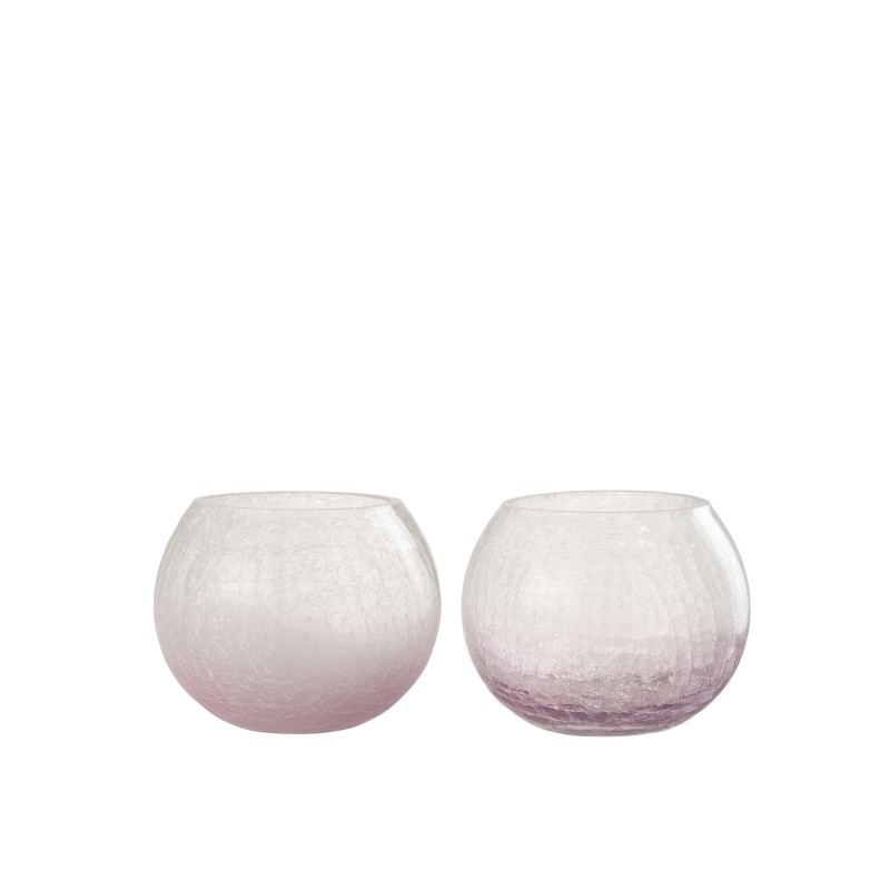 Set de 2 photophores en verre mauve 16x16x12 cm Set de 2 photophores en verre mauve 16x16x12 cm