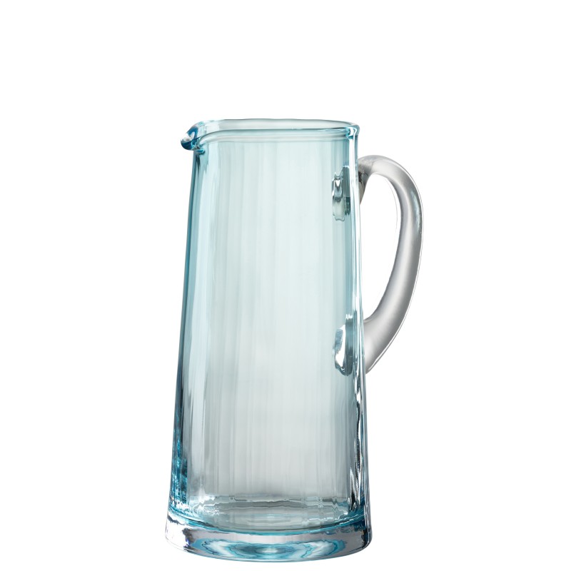 Carafe  avec lignes en verre bleu H25cm