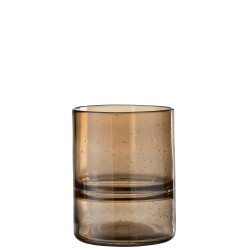 Vase cylindrique avec anneaux en verre marron 16x16x20 cm