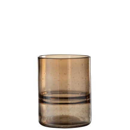 Vase cylindrique avec anneaux en verre marron 16x16x20 cm