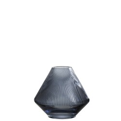 Vase conique à nervures en verre bleu 18x18x17 cm