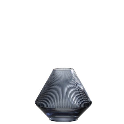 Vase conique à nervures en verre bleu 18x18x17 cm