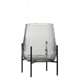Vase irrégulier sur pied métal en verre transparent 20x20x26 cm