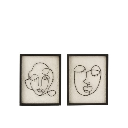 Set de 2 marcos con caras de madera beige y negro de 25x31x2.5 cm