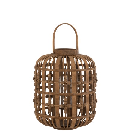 Lanterna cilindrica in legno naturale 31x31x40 cm