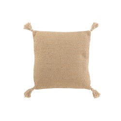 Coussin carré avec pompons en jute et coton beige 64x64cm - Coussin d'extérieur