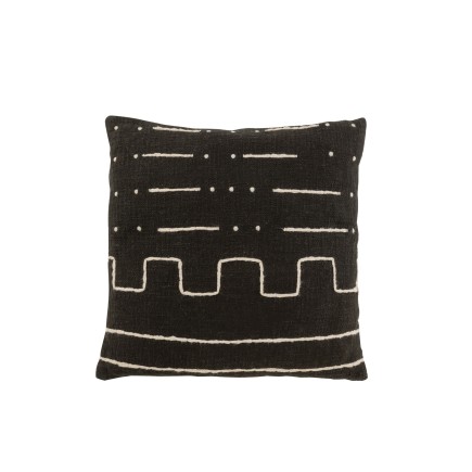 Cojín cuadrado con diseño gráfico en algodón negro de 43x43cm