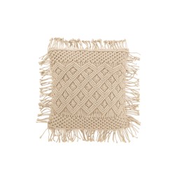 Coussin carré avec franges en coton beige 44x44cm - Coussin d'extérieur