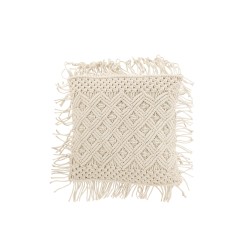 Cuscino quadrato in cotone bianco sporco con frange 44x44cm - Cuscino per esterni
