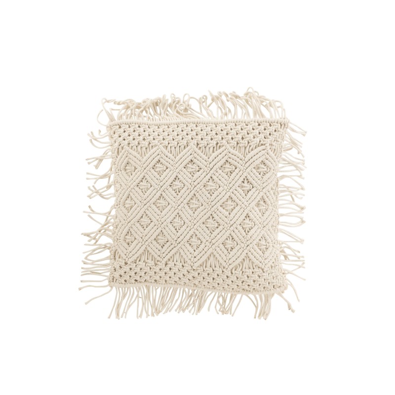 Cuscino quadrato in cotone bianco sporco con frange 44x44cm - Cuscino per esterni Cuscino quadrato in cotone bianco sporco con frange 44x44cm - Cuscino per esterni