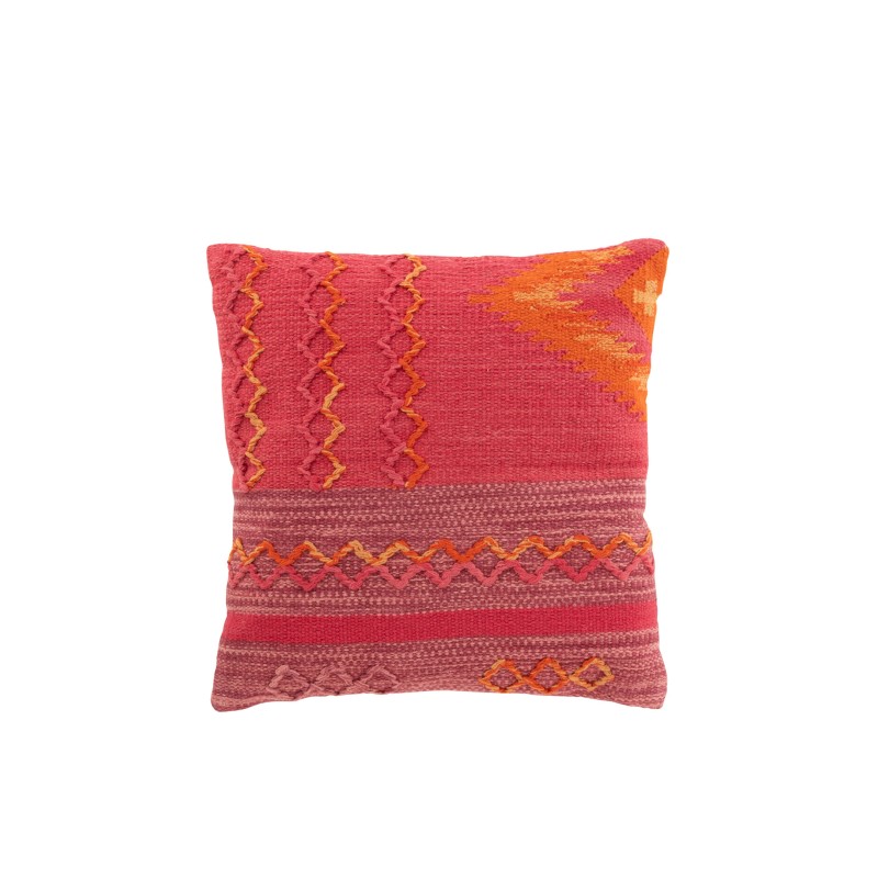Cuscino quadrato con treccia in cotone rosa e viola 44x44cm Cuscino quadrato con treccia in cotone rosa e viola 44x44cm