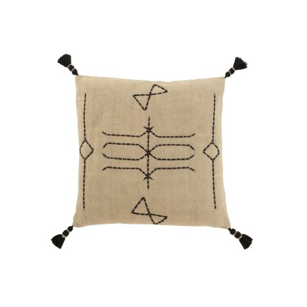 Cuscino quadrato con forme e nappe in cotone grigio 44x44cm - Cuscino per esterni