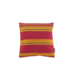 Coussin carré à rayures en jute marron et rouge 44x44cm - Coussin d'extérieur