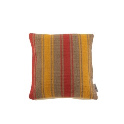 Coussin carré à rayures en jute marron et orange 47x47cm - Coussin d'extérieur