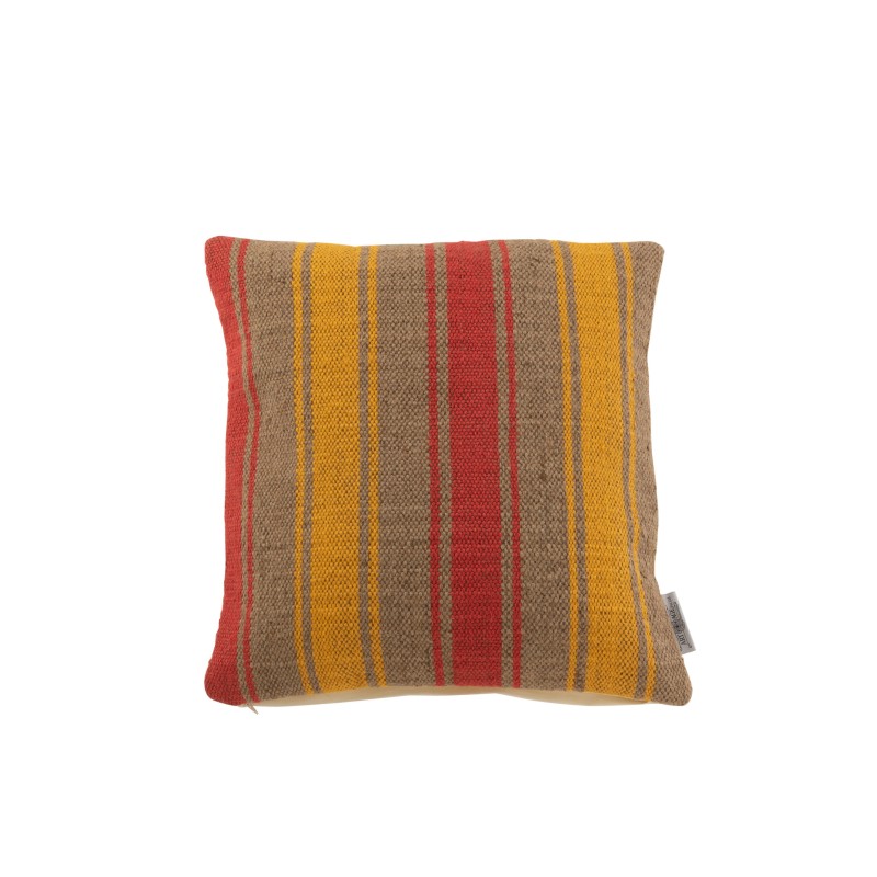 Coussin carré à rayures en jute marron et orange 47x47cm - Coussin d'extérieur