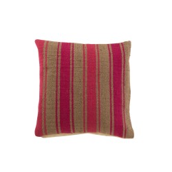 Coussin carré à rayures en jute marron et rose 47x47cm - Coussin d'extérieur