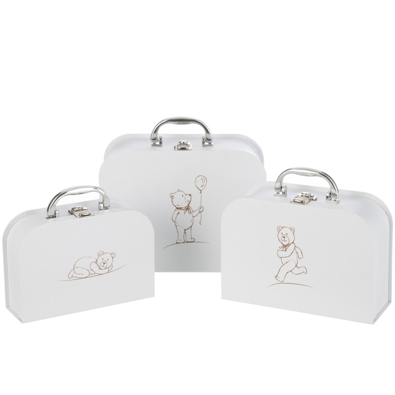 Set de 3 valises naissance en carton blanc 25x20x10 cm