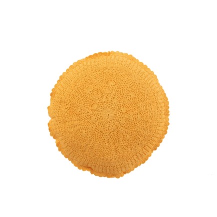 Cuscino rotondo con pizzo in cotone ocra 38x38cm