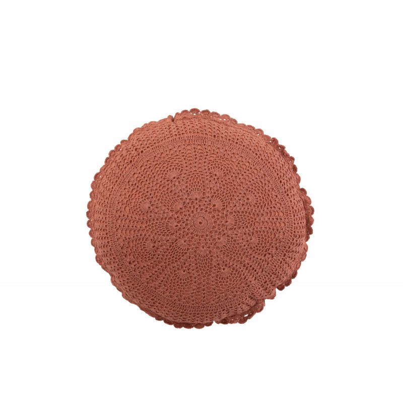 Coussin rond avec dentelle en coton marron 38x38cm