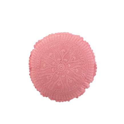 Cuscino rotondo con pizzo di cotone rosa 38x38cm