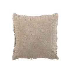 Coussin carré avec dentelles en coton taupe 43x43cm