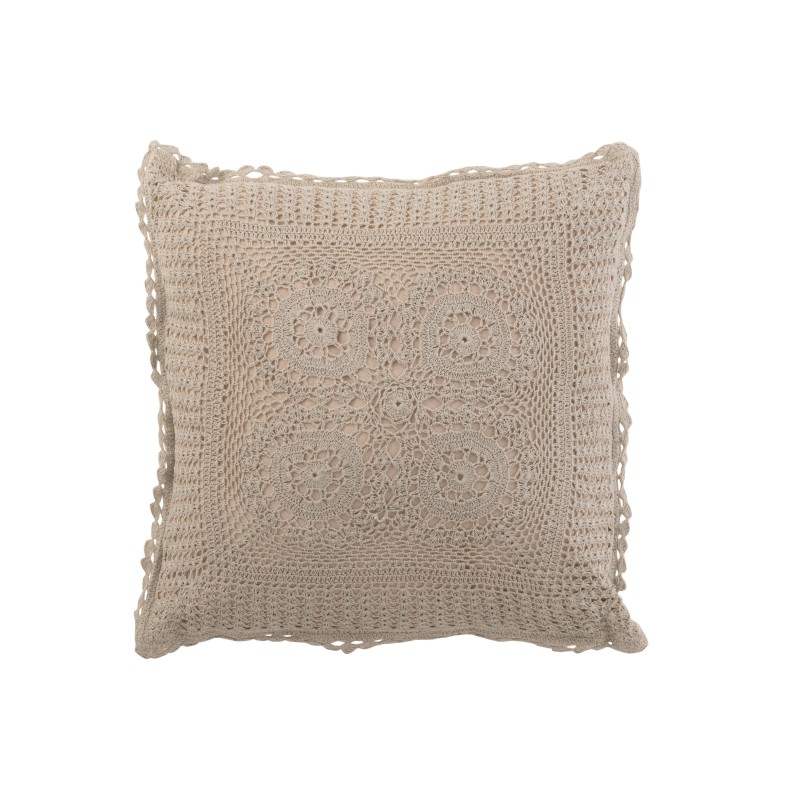 Cuscino quadrato con pizzo in cotone tortora 43x43cm Cuscino quadrato con pizzo in cotone tortora 43x43cm