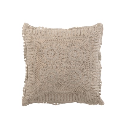 Cuscino quadrato con pizzo in cotone tortora 43x43cm
