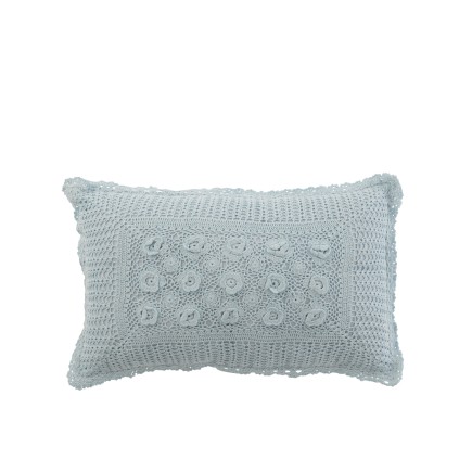 Cojín rectangular con encajes de algodón azul 51x30cm