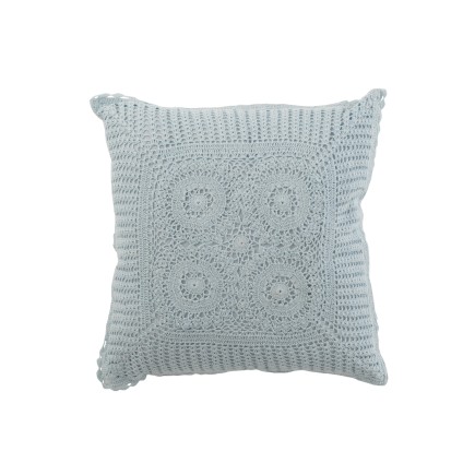 Coussin carré avec dentelles en coton bleu 42x42cm