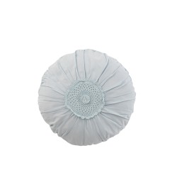 Coussin rond avec dentelle en coton bleu 40x40cm