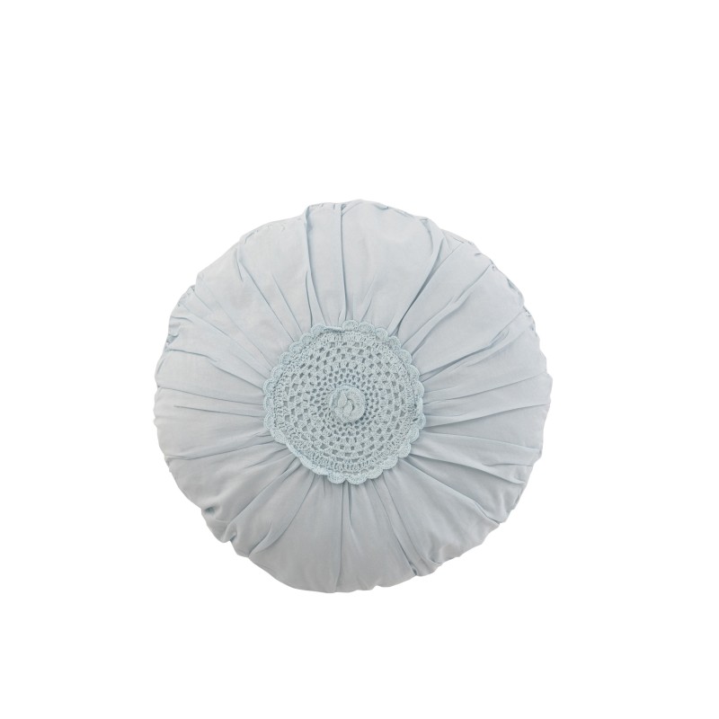 Cuscino rotondo con pizzo in cotone blu 40x40cm Cuscino rotondo con pizzo in cotone blu 40x40cm