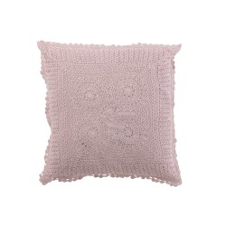 Coussin carré avec dentelles en coton mauve 42x42cm