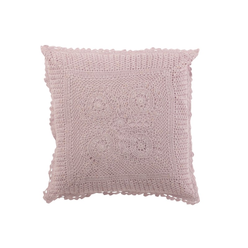 Cuscino quadrato con pizzo di cotone color malva 42x42cm Cuscino quadrato con pizzo di cotone color malva 42x42cm