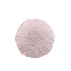 Coussin rond avec dentelle en coton mauve 39x39cm