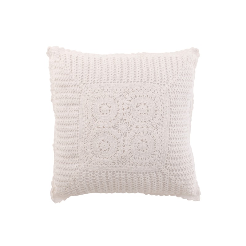 Cuscino quadrato in cotone bianco con pizzo 43x43cm Cuscino quadrato in cotone bianco con pizzo 43x43cm