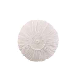 Coussin rond avec dentelle en coton blanc 39x39cm