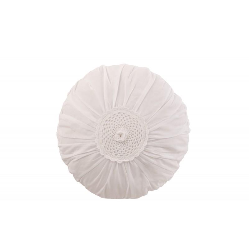 Coussin rond avec dentelle en coton blanc 39x39cm
